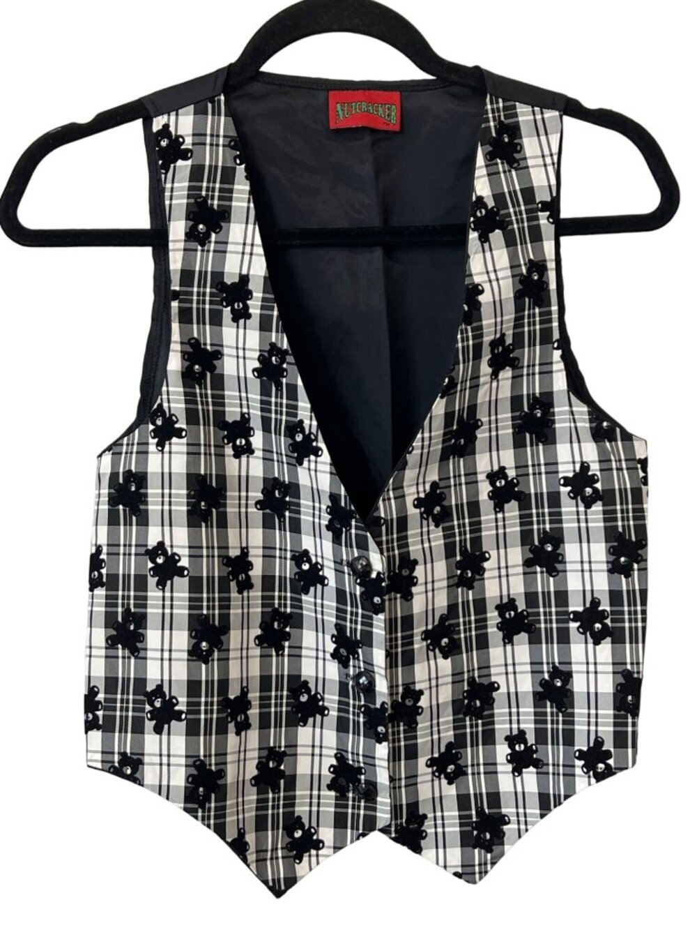 Nutcracker Vest Large Button Front Plaid Teddy Black White Dark Academia Preppy